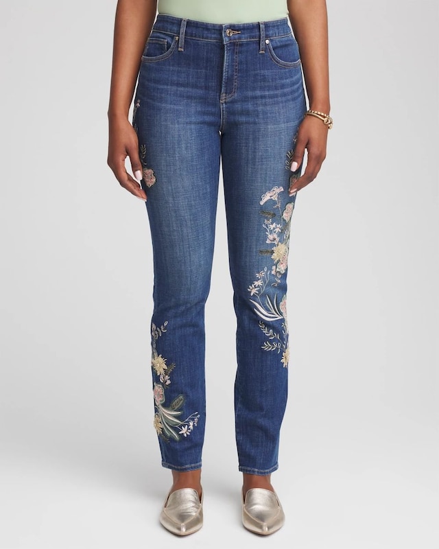 Applique Girlfriend Slim Ankle Jeans